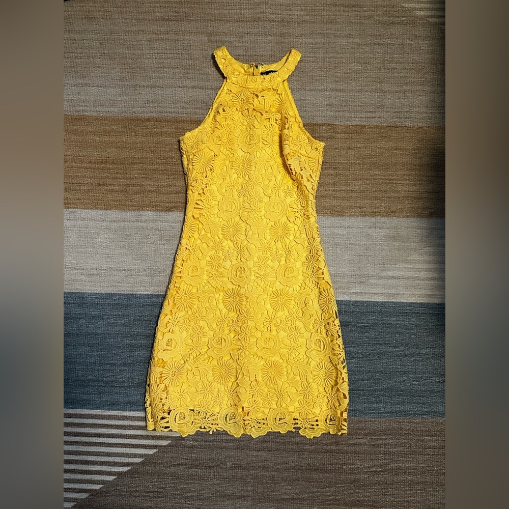 Lulu's Sunlit Yellow Lace Midi Dress